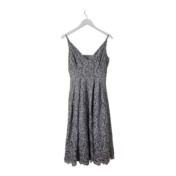 Eliza‎ J Women's Silver Lace Overlay Midi Dress Size 2 NWT - Picture 1 of 4